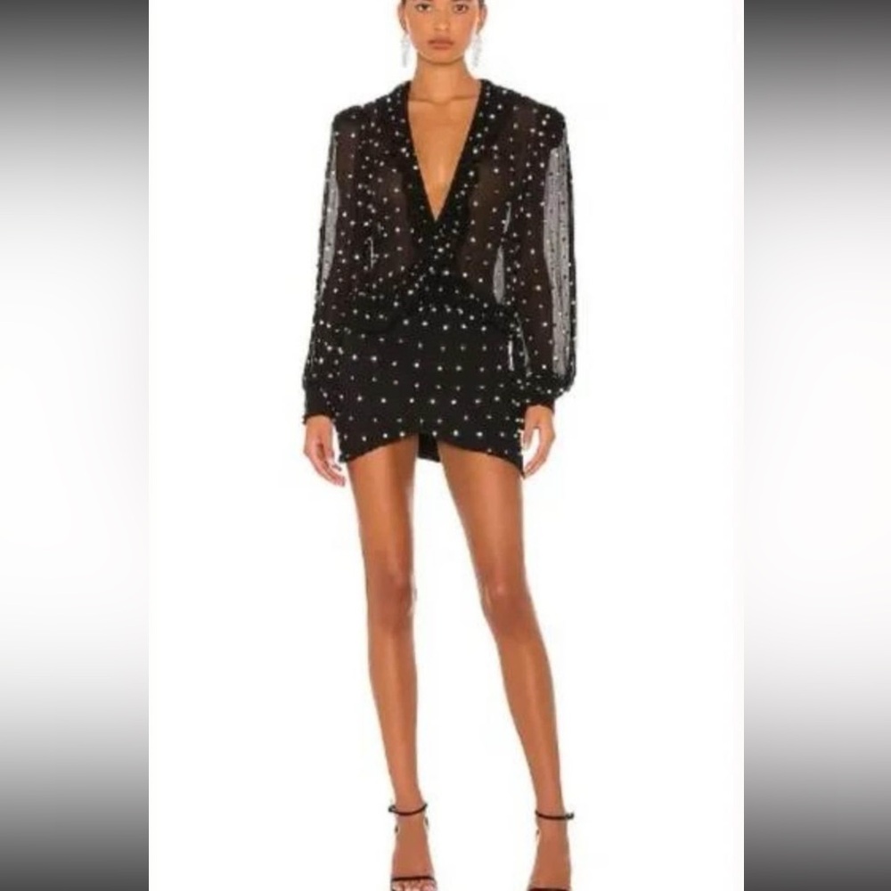 Orig$795 Retrofete Lennon embellished silk mini dress handsewn crystals Black XS